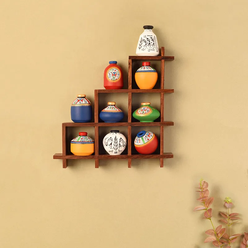 Warli Box Terracotta & Wood Wall Accent - Ten Piece Set media 1