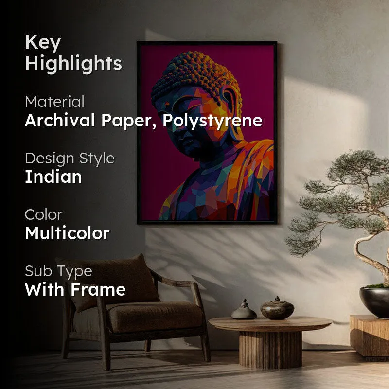 Prismatic Peace Buddha Archival Paper Wall Painting With Black Frame media 2