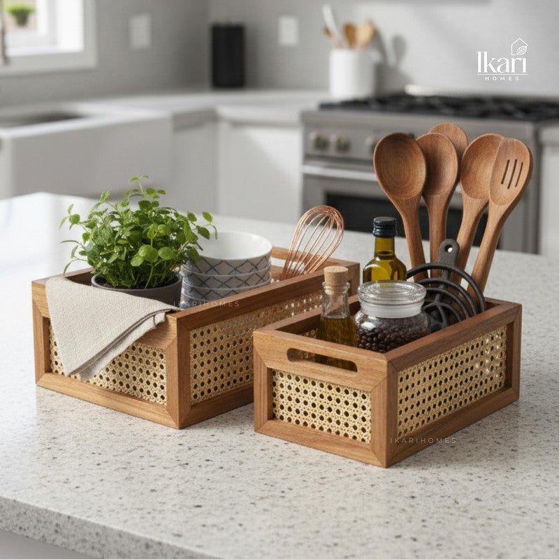 WoodCraft Teak Wood Storage Basket - Set of Two media 10