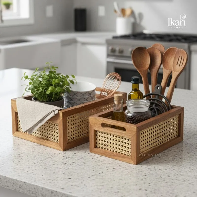 WoodCraft Teak Wood Storage Basket - Set of Two media 10