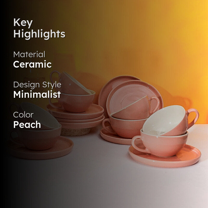 Blush & Brew Cup & Saucer (Pink/320 mL) - Sixteen Piece Set media 2