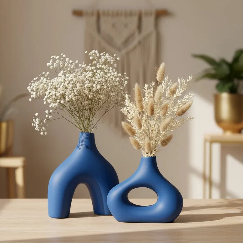 Noctra Sculptural Dual Ceramic Vase (Blue) - Set Of Two media 1