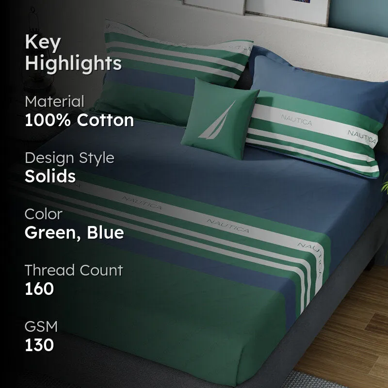 Nautica Stripe Symphony Cotton Bedsheet (Blue & Grey) - 160 TC media 2