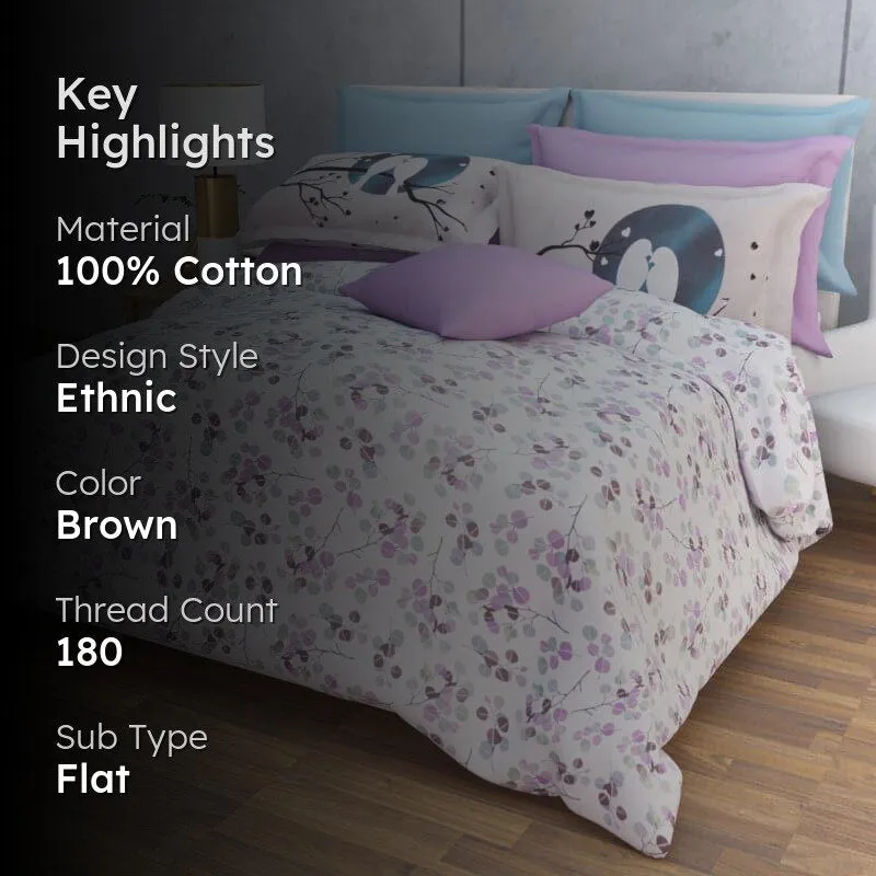 Birdie Love Floral Cotton Bedsheet (Purple) - 180 TC media 2