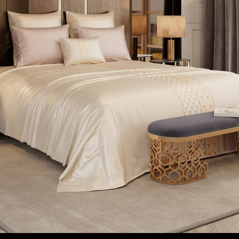 Crown of Versailies Satin Bedsheets (Ivory) - 150 GSM