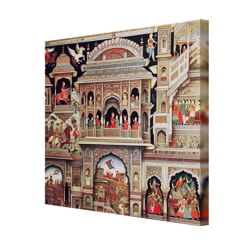 Rajasthani Historic Palace Scene Poly Canvas Wall Painting media 5