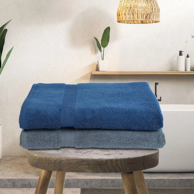 Miorah Bath Towel (Blue & Grey) - Set Of Two media 1