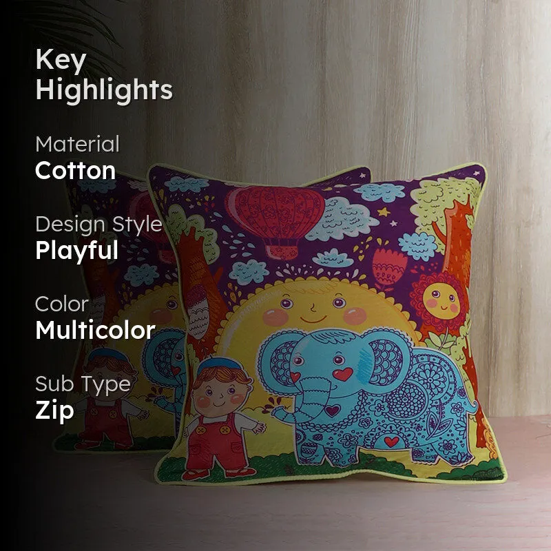 Swayam Nature Pals Printed Cotton Cushion Cover - Set Of Two media 2