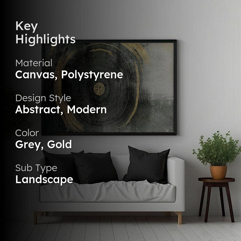 Golden Abstract Canvas Wall Painting - Black Frame media 2