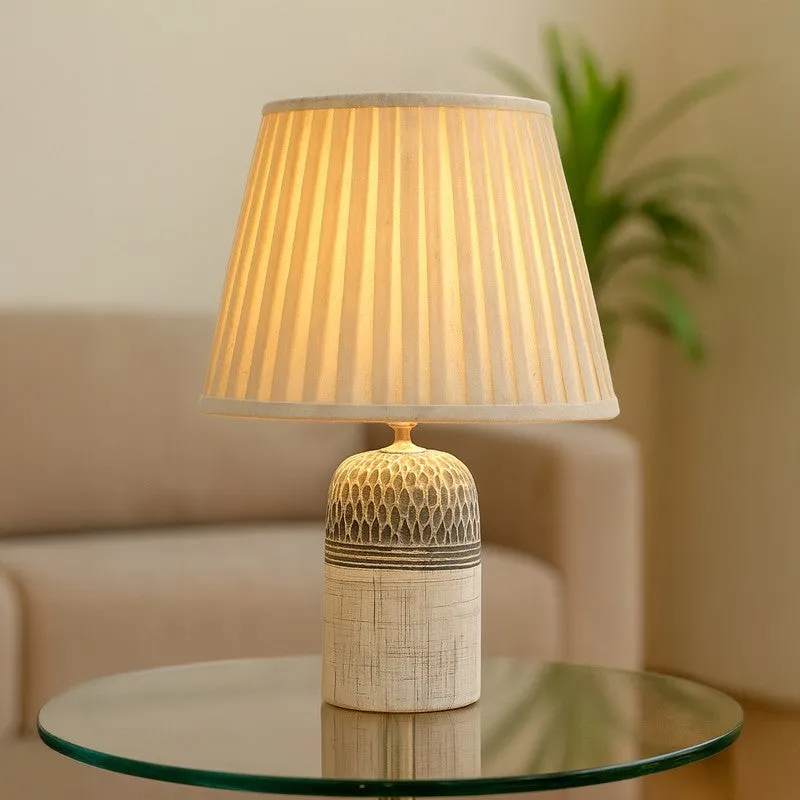 PrismEdge Ceramic Table Lamp with Fabric Shade - White media 1