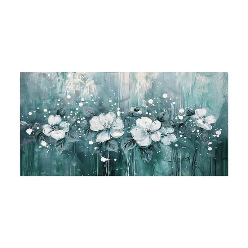 Teal and White Botanical Wall Painting media 4