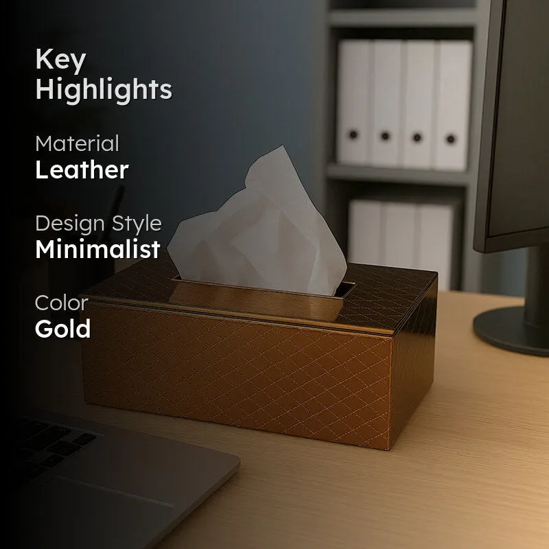 Aurin Faux Leather Tissue Box - Gold media 2