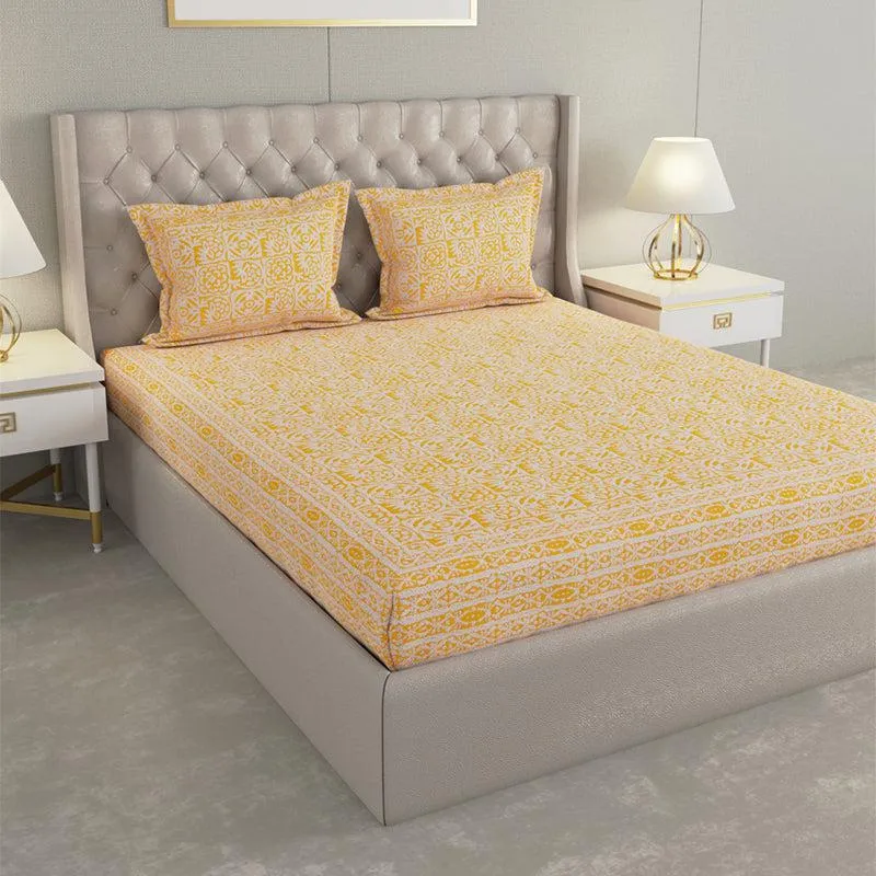 Gulshan Printed Cotton Bedsheet (Yellow) - 240 TC media 4