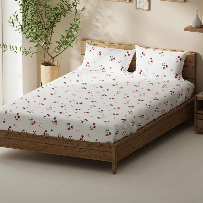 Fynric Bedsheet (White,Pink) - 115 GSM media 1