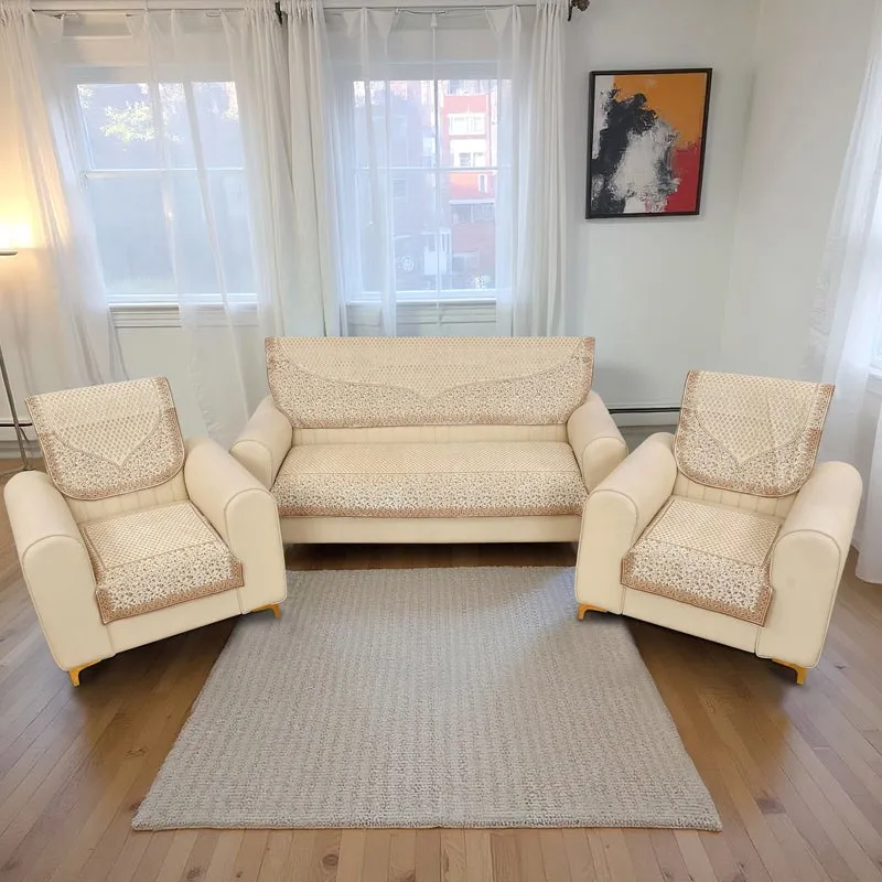 Petite Leaves Chenille Sofa Cover - Beige media 1