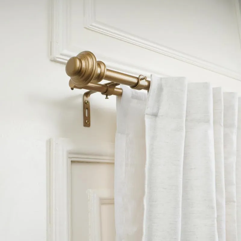 Grecian Duo Extendable 1" Double Curtain Rod With Urn Finial & Brackets (Gold) media 4