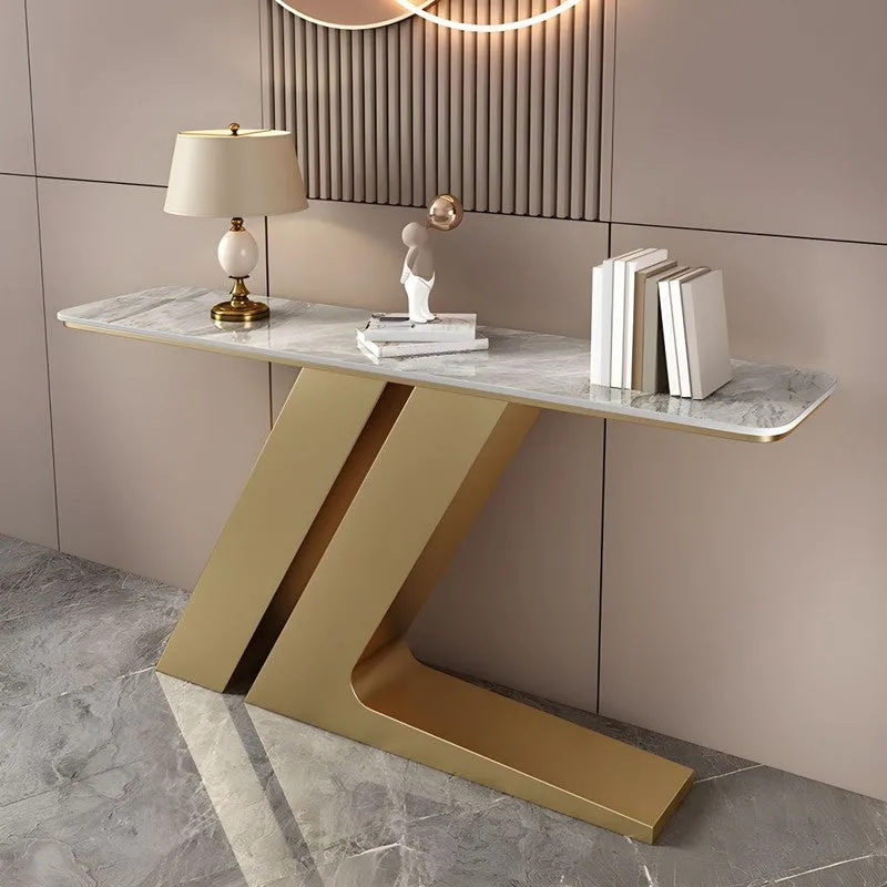 Elegant Metal Console Table with Marble Top (Gold) - Medium media 1