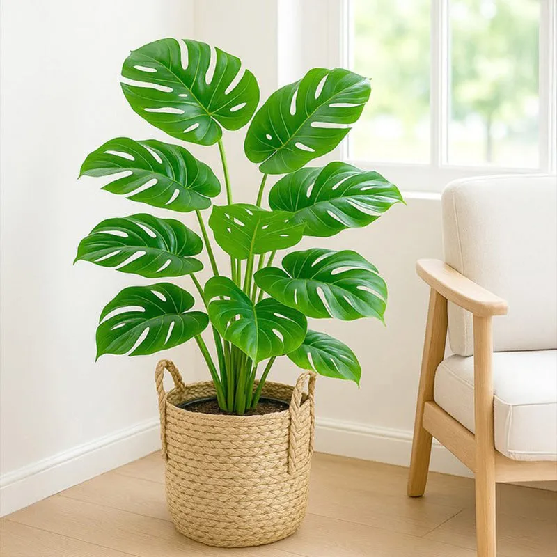 Faux Green Monstera Plant Stick - 2.13 ft media 1