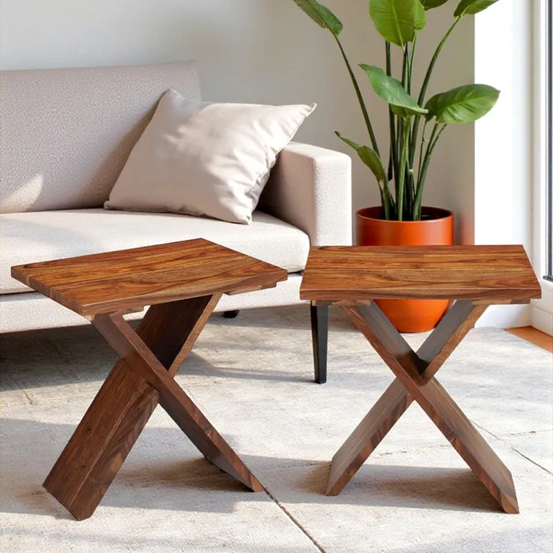 Cverox Sheesham Wooden Side & Bedside Table (Brown) - Set Of Two media 1