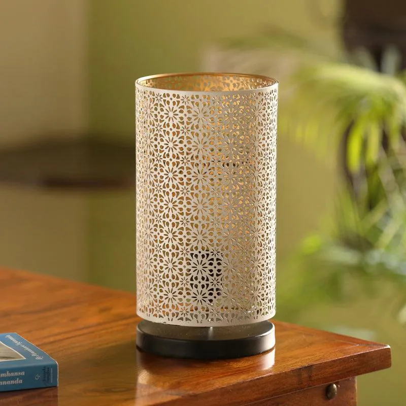 Misbah HandEtched Iron Table Lamp - White,Black media 2