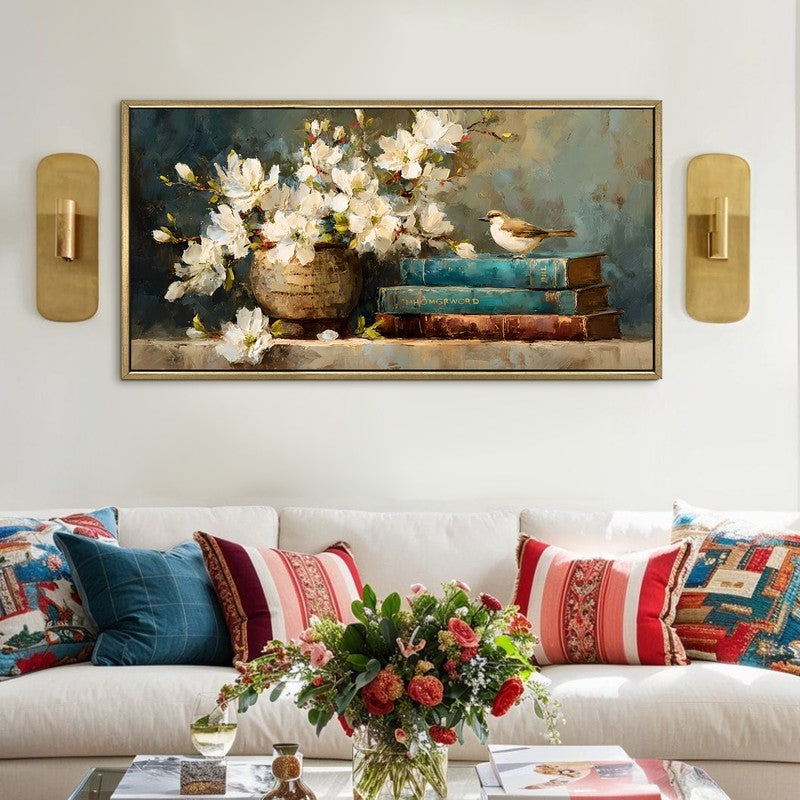Rustic Bloomscape Canvas Wall Painting With Frame