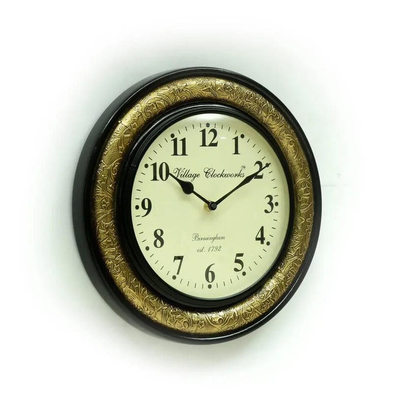 Brass Accent Round Design Wood Wall Clock media 4