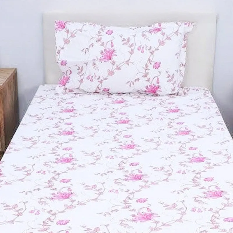 Catalina Floral Printed Cotton Bedsheet (Pink) - 180 TC media 4