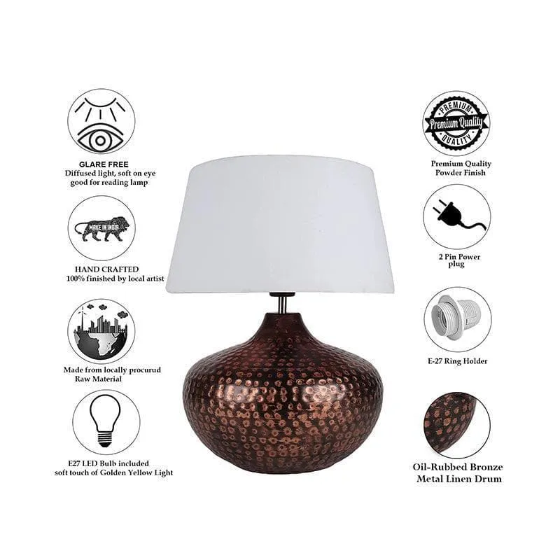 Arohana Fabric Table Lamp - White,Bronze media 6