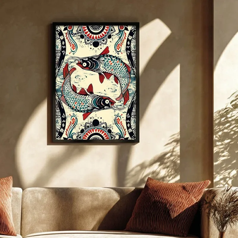 Fish Illustration Canvas Wall Painting With Black Frame media 3