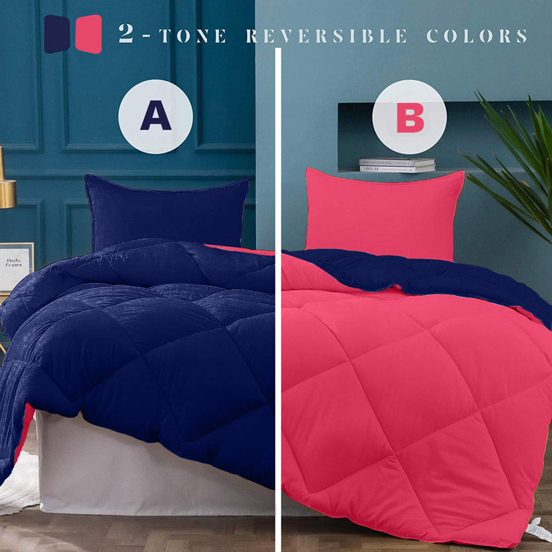 Wide Checkered Dual Color Cotton Comforter (Blue, Pink)  - 400 GSM media 6