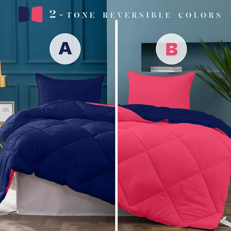 Wide Checkered Dual Color Cotton Comforter (Blue, Pink) - 400 GSM media 6