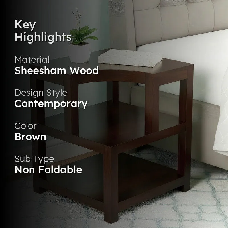 Xverix Sheesham Wooden Side & Bedside Table - Dark Brown media 2
