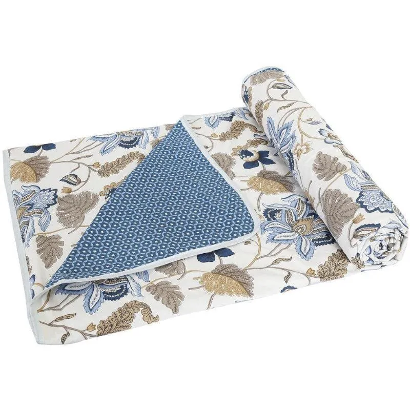 Prisha Floral Reversible Cotton Dohar (Blue) - 180 GSM media 4