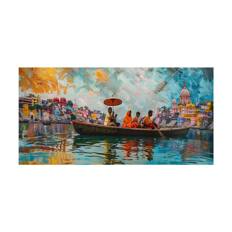Dynamic Banaras Ghats Poly Canvas Wall Painting media 4