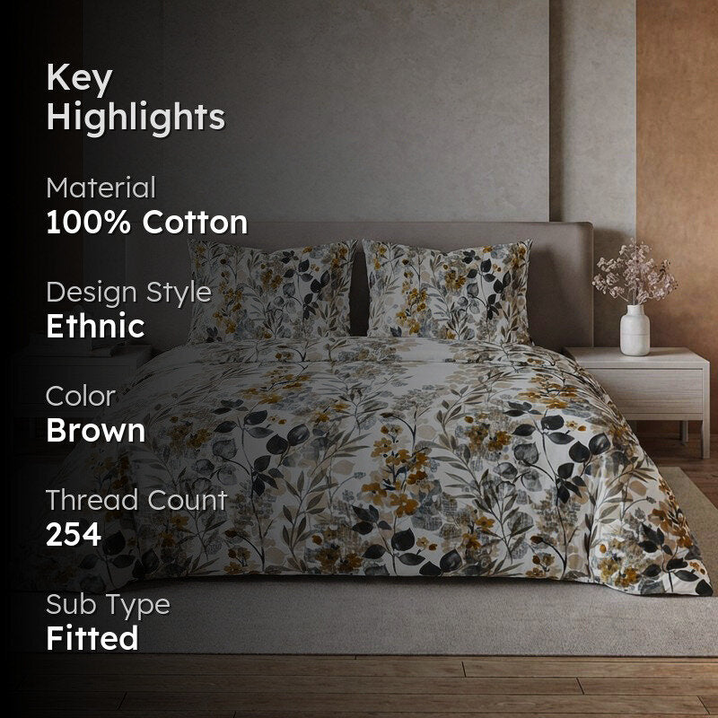 Garden Glowa Cotton Bedsheet (Brown) - 254 TC media 2