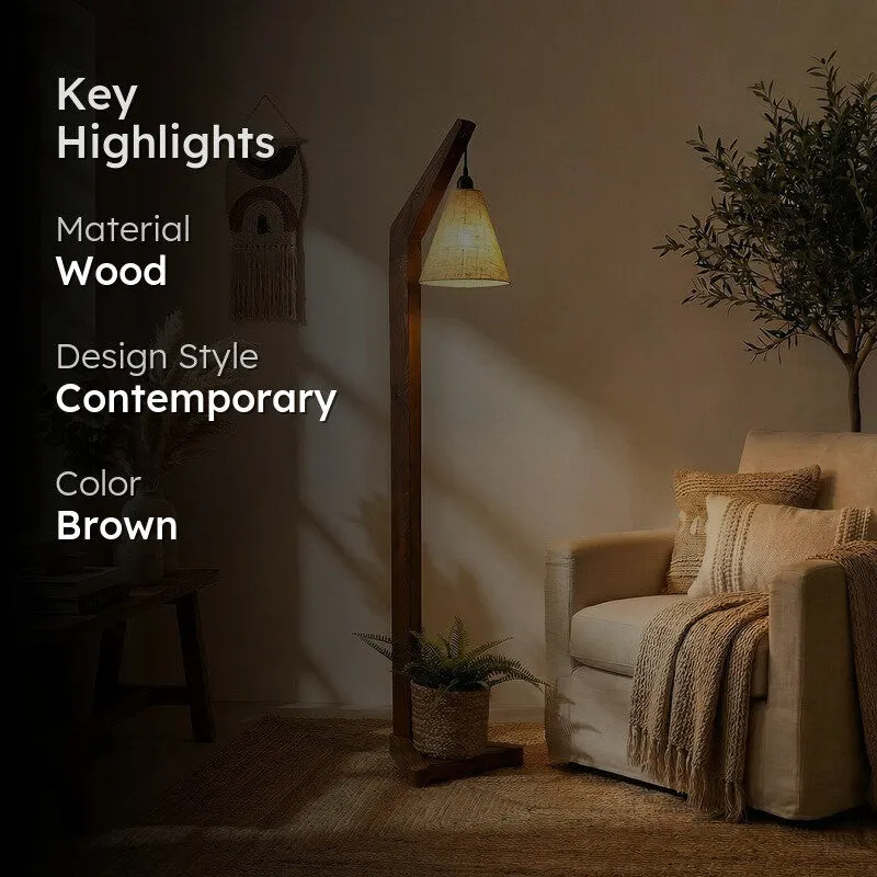 ClassicAura Wooden Floor Lamp - Brown media 2