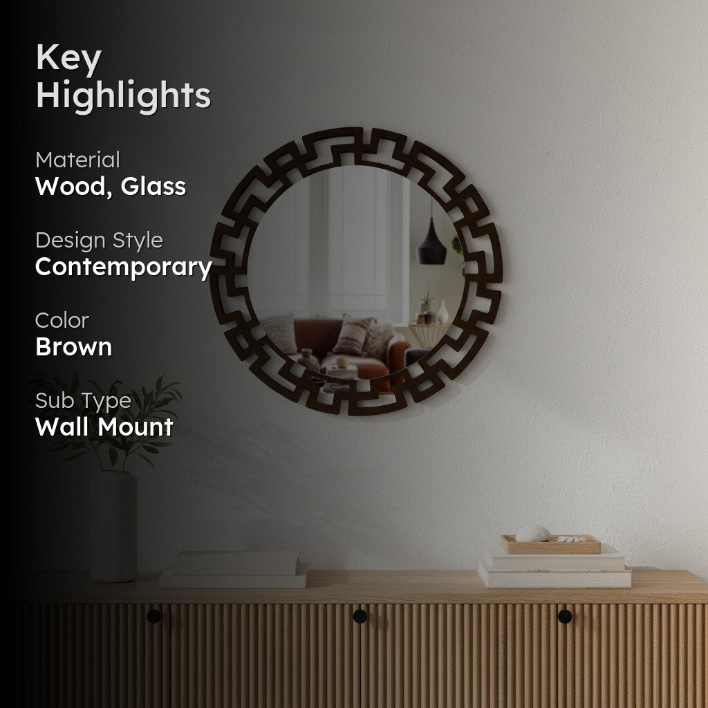 Greek Key Reflection Decorative Wall Mirror - Brown media 2