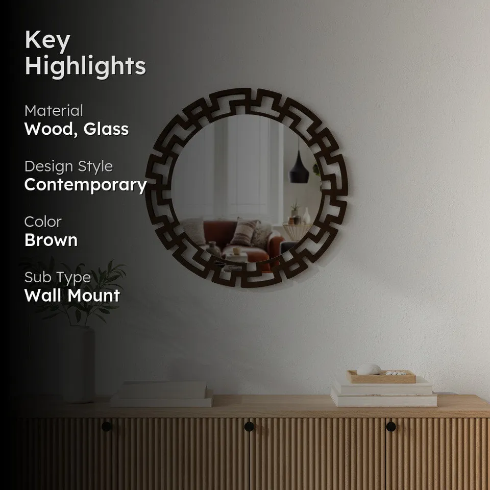 Greek Key Reflection Decorative Wall Mirror - Brown media 2
