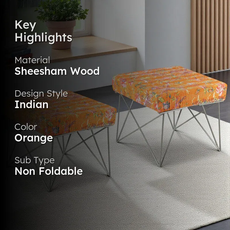 Havex Sheesham Wooden Stools (Orange) - Set Of Two media 2