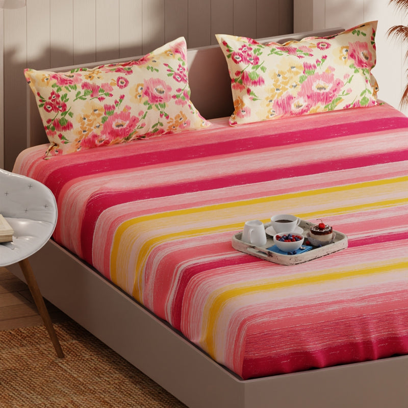 Stripes & Petals Microfiber Microfiber Bedsheet - 135 GSM media 5