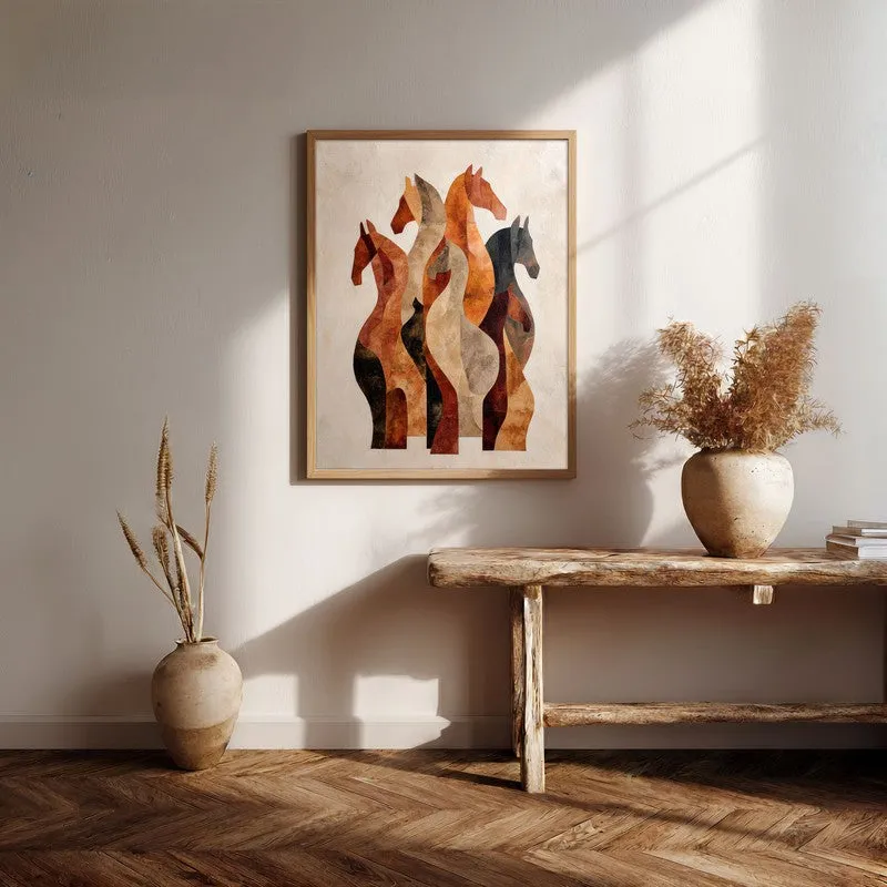 Silhouetted Horses Wall Painting With Brown Frame media 7