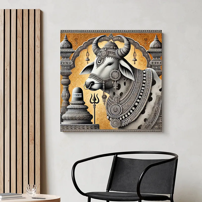 Sacred Bull Of Shiva Poly Canvas Wall Painting media 1
