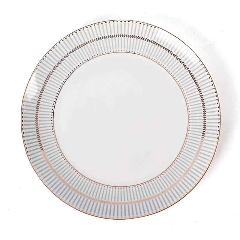 Modern Grid & Bloom 24k Gold Brushed Dinner Set (White,Grey)- 27 Piece Set media 5