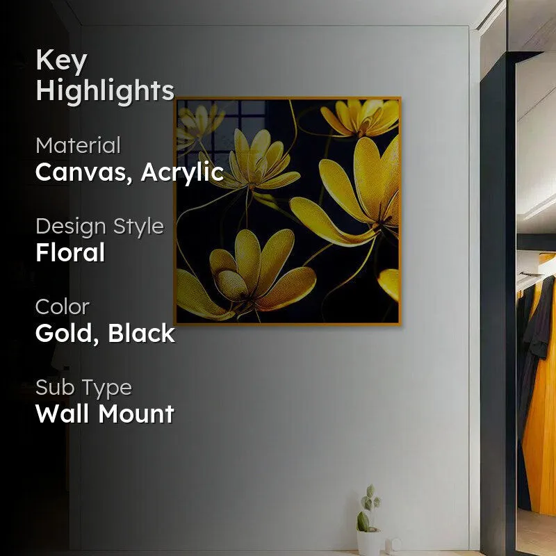 Midas' Garden Floral Canvas Wall Art With Frame - Gold media 2