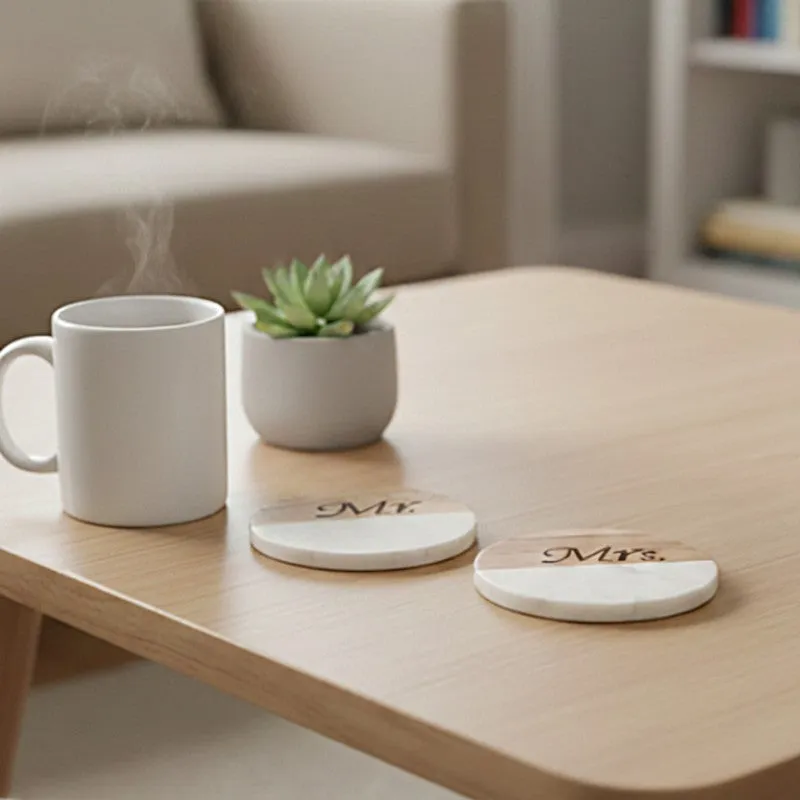 Mocha Marble Engraved Marble Coasters - Set Of Two media 5