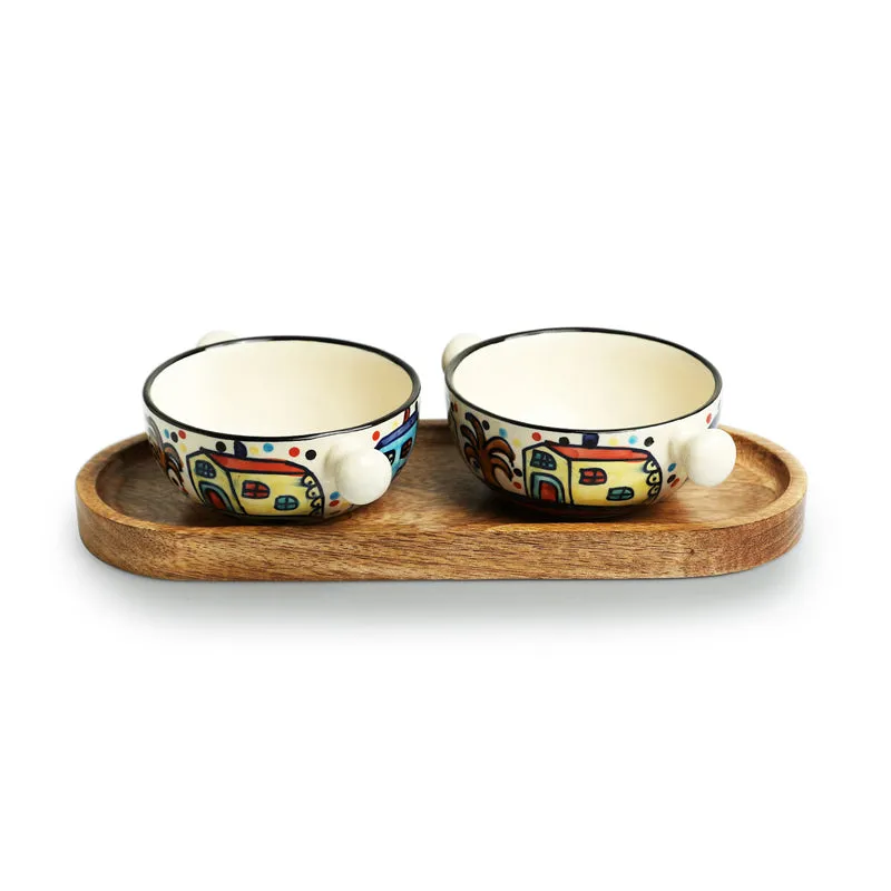 Coastal Cottage Handpainted Ceramic Bowl With Tray (260 ML) - Three Piece Set media 3