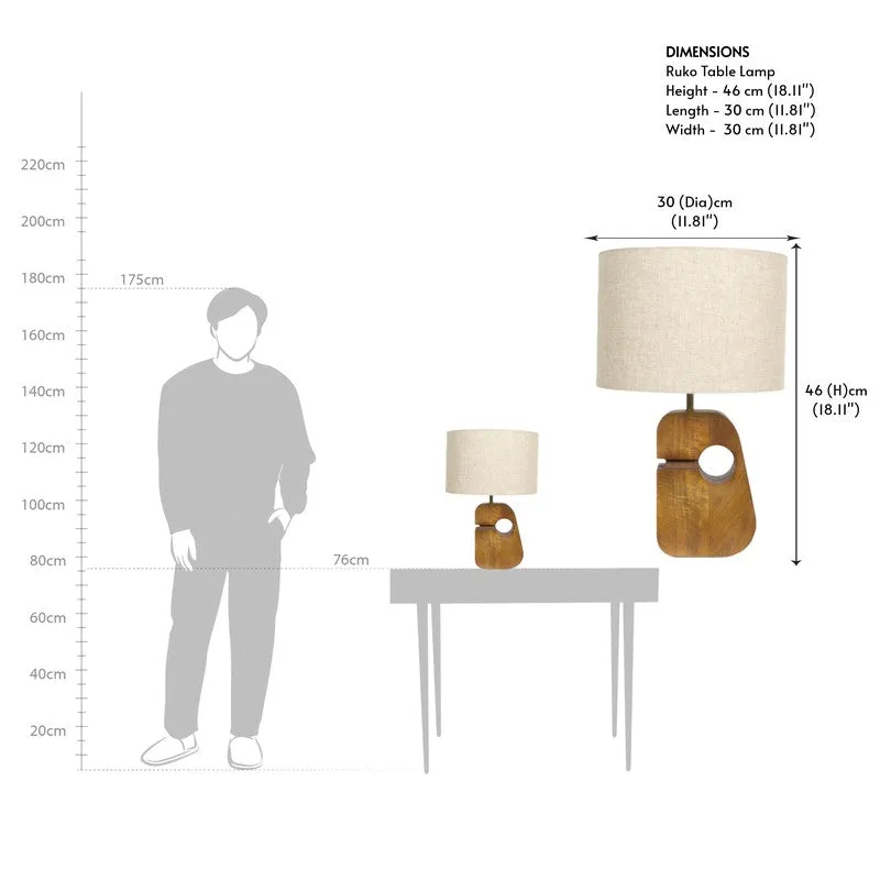 Orange Tree Ruko Mango Wood Table Lamp - White,Beige media 9