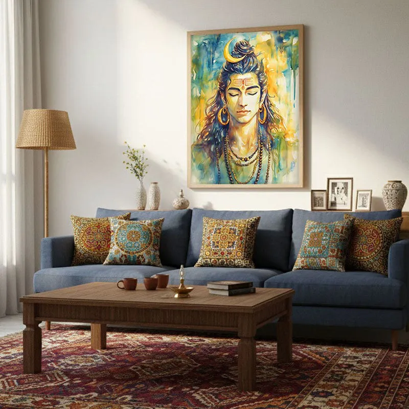 Shaktimayi Durga Spiritual Archival Paper Wall Painting - Natural Brown Frame media 3