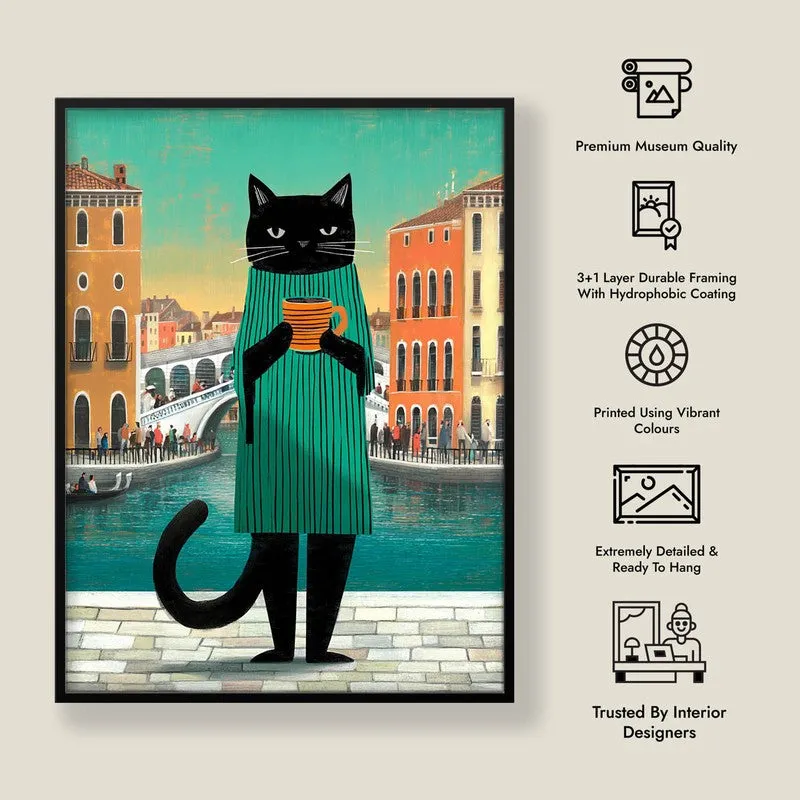 Chromatic Cat Wall Painting With Frame media 9