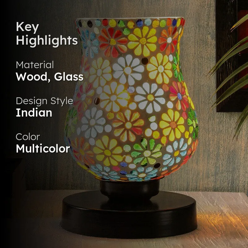 Flamette Mosaic Glass Table Lamp With Wooden Base - Multicolor media 2